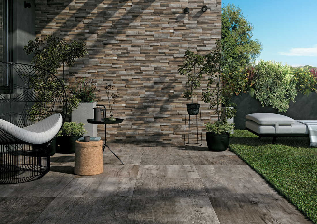 Gartenplatten + Terrassenplatten Holz warm grau 20x120x2 INTENSIV WOOD