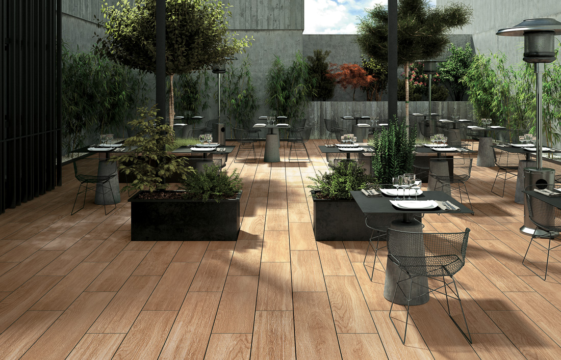 Gartenplatten + Terrassenplatten Holzoptik hell braun 30x120x2 ELEGANT