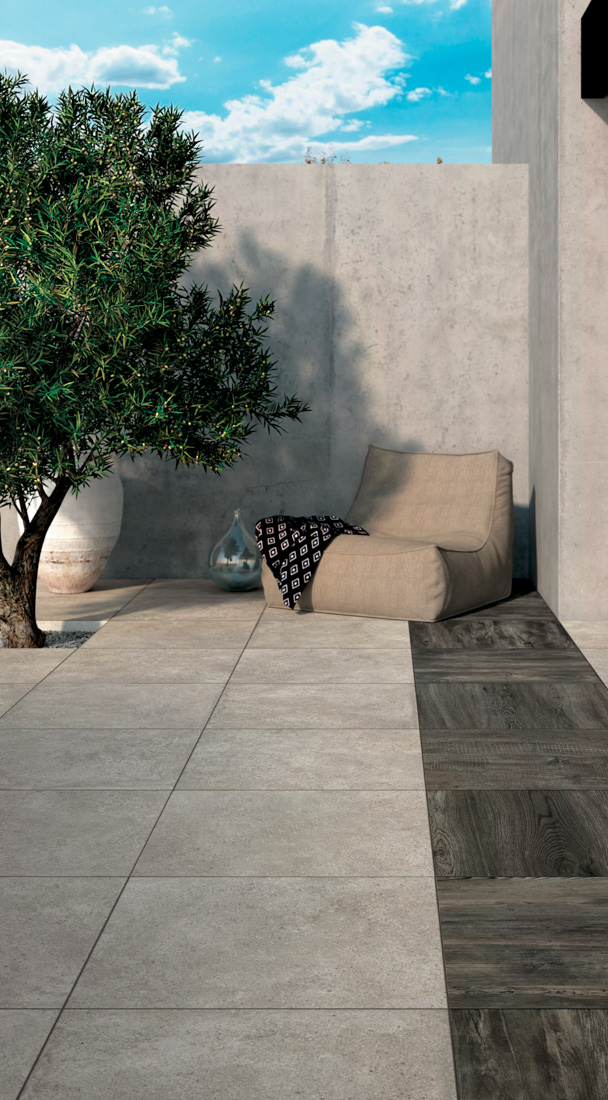 Terrassen- und Gartenplatten Design grau 60x60x2 TERRA CEMENTO